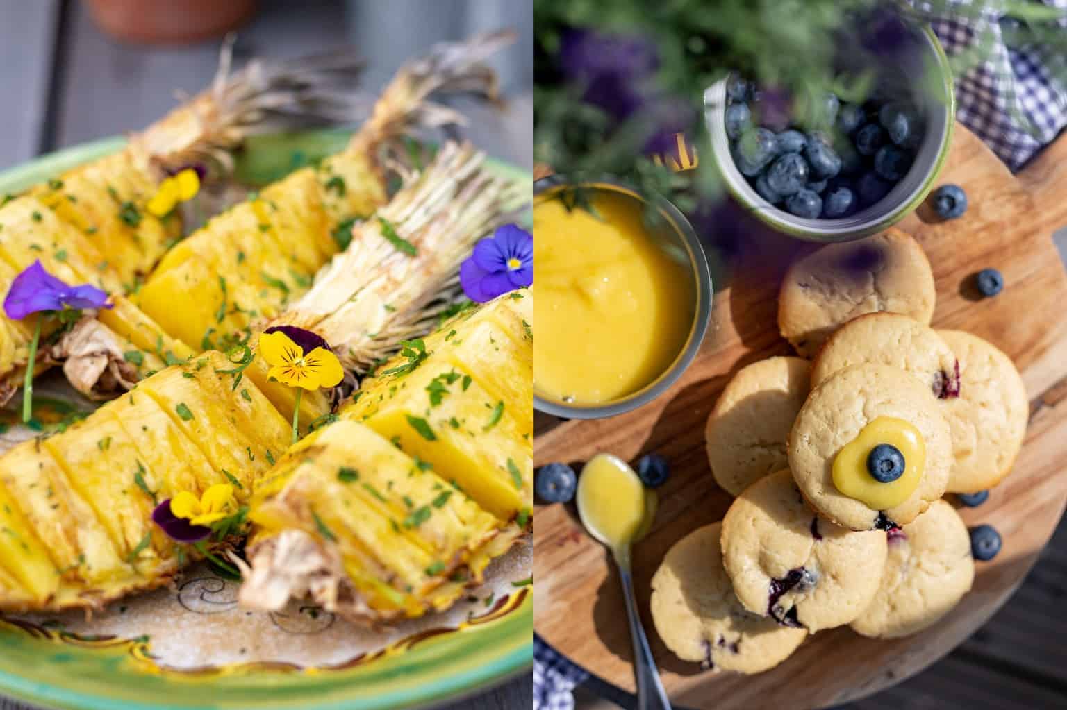 2x Desserts van de barbecue: ananas en muffins