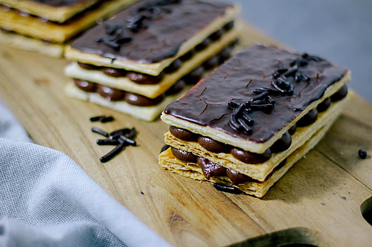 Mille feuilles met kastanjecrème en chocolade